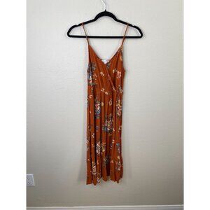 Becool Womens Floral Orange Sleeveless Wrap Maxi Dress Size Small Rayon